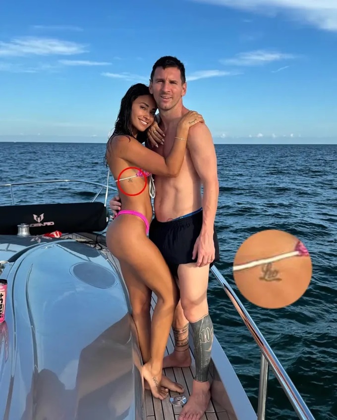 Antonella khoe hình xăm mới có chữ "Leo" khi chụp ảnh cùng Messi