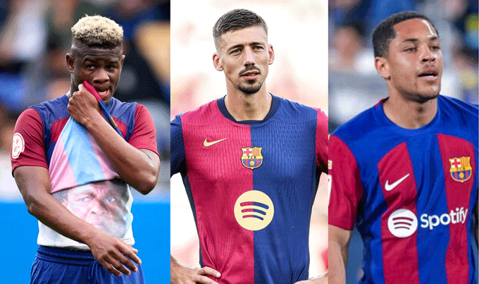 3 cầu thủ có nguy cơ bị Barca đẩy đi (từ trái qua): Faye, Lenglet, Vitor Roque