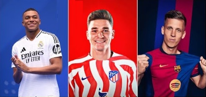 La Liga đón về hàng loạt ngôi sao tấn công như Kylian Mbappe, Julian Alvarez và Dani Olmo (từ trái sang)